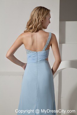 Light Blue One Shoulder Beaded and Ruched Bust Dress for Prom