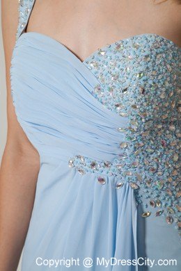 Light Blue One Shoulder Beaded and Ruched Bust Dress for Prom