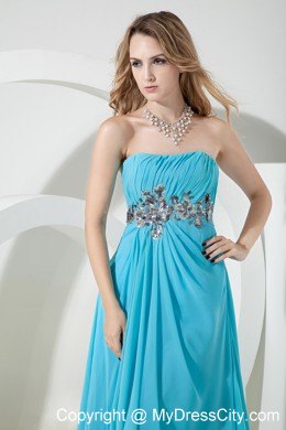 Aqua Empire Floor-length Chiffon Strapless Sequined Prom Dress