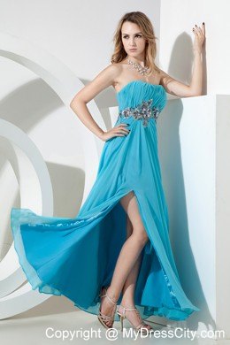 Aqua Empire Floor-length Chiffon Strapless Sequined Prom Dress