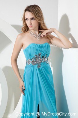 Aqua Empire Floor-length Chiffon Strapless Sequined Prom Dress