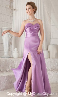 Alluring Lavender Column Sweetheart Satin Ruched Dress for Prom