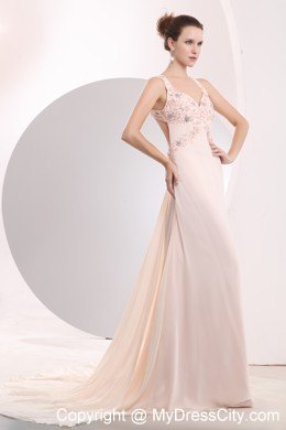 Beautiful Appliques Light Pink Prom Dress with Watteau Train