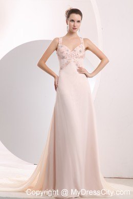 Beautiful Appliques Light Pink Prom Dress with Watteau Train