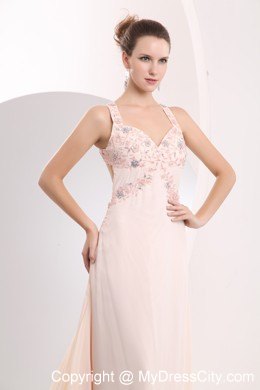 Beautiful Appliques Light Pink Prom Dress with Watteau Train