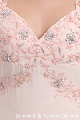 Beautiful Appliques Light Pink Prom Dress with Watteau Train