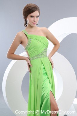 2013 Light Green Chiffon One Shoulder Beaded Dress for Prom