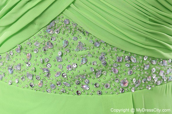 2013 Light Green Chiffon One Shoulder Beaded Dress for Prom