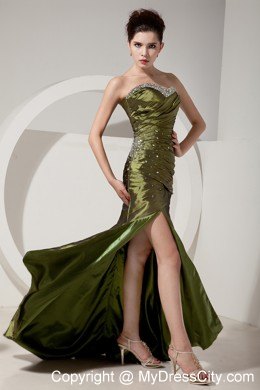 Gorgeous Olive Green Prom Dress with Beading and Ruching