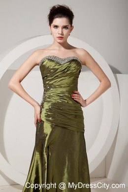 Gorgeous Olive Green Prom Dress with Beading and Ruching