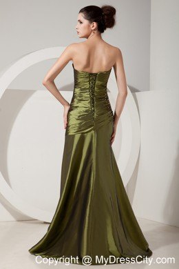 Gorgeous Olive Green Prom Dress with Beading and Ruching