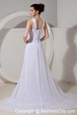 White Wide Straps Ruched Chiffon Prom Dress Wholesale Price