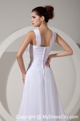 White Wide Straps Ruched Chiffon Prom Dress Wholesale Price