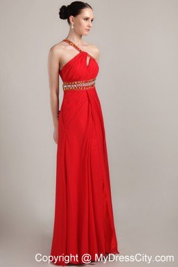 Empire Red One Shoulder Prom Maxi Dress with Beading