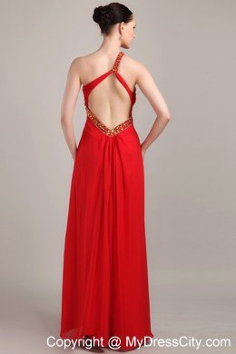 Empire Red One Shoulder Prom Maxi Dress with Beading