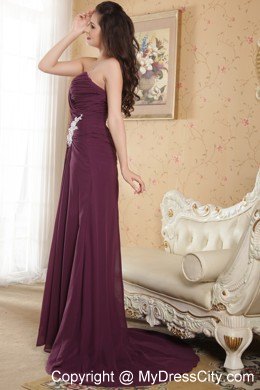 Dark Purple High Slit Sweetheart Appliqued Prom Dress