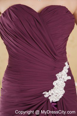 Dark Purple High Slit Sweetheart Appliqued Prom Dress