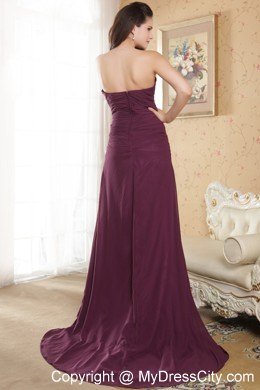 Dark Purple High Slit Sweetheart Appliqued Prom Dress