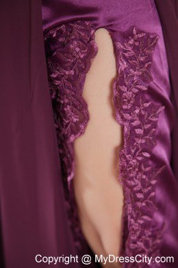 Dark Purple High Slit Sweetheart Appliqued Prom Dress