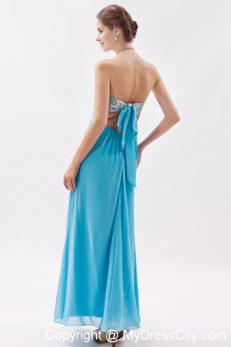 Strapless Sequined Aqua Prom Evening Dress with Cutout