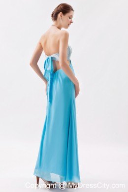 Strapless Sequined Aqua Prom Evening Dress with Cutout