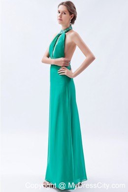 Turquoise High-neck Beaded Backless Prom Party Dress