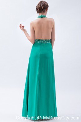 Turquoise High-neck Beaded Backless Prom Party Dress