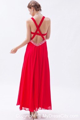 Beautiful Red Empire Chiffon Prom Maxi Dress with Straps