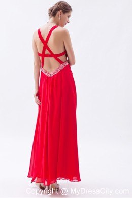 Beautiful Red Empire Chiffon Prom Maxi Dress with Straps