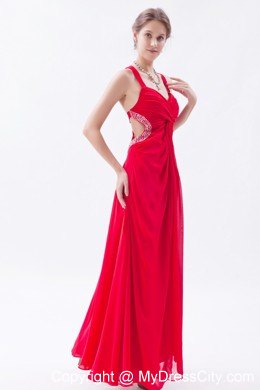 Beautiful Red Empire Chiffon Prom Maxi Dress with Straps