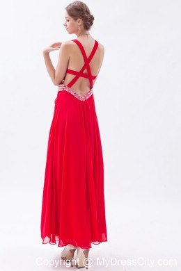 Beautiful Red Empire Chiffon Prom Maxi Dress with Straps