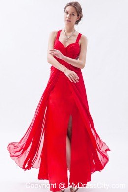 Beautiful Red Empire Chiffon Prom Maxi Dress with Straps