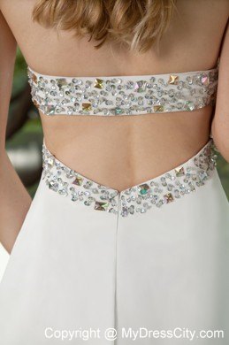 White Strapless Beading Prom Dress with Brush Train