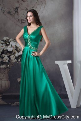 2013 Beading V-neck Green long Column Prom Dress