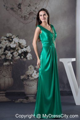 2013 Beading V-neck Green long Column Prom Dress