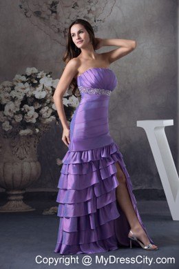 Purple Beading and Ruffles Strapless Long 2013 Prom Dress