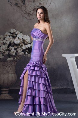 Purple Beading and Ruffles Strapless Long 2013 Prom Dress