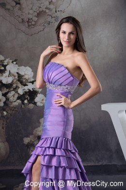 Purple Beading and Ruffles Strapless Long 2013 Prom Dress