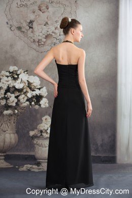 Sexy Black Halter Top Neck Long Beading Empire Prom Dress