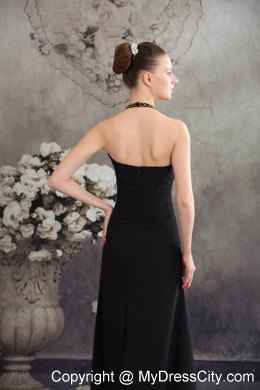 Sexy Black Halter Top Neck Long Beading Empire Prom Dress