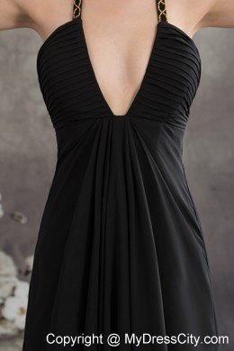 Sexy Black Halter Top Neck Long Beading Empire Prom Dress