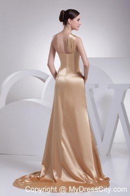 Single Shoulder Golden Prom Evening Dress with Slit