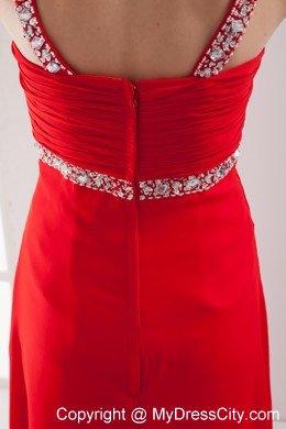 Red Straps Empire Beaded Long Prom Dress with High Slit