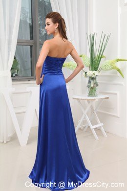 Blue Elastic Woven Satin Beaded Slit Prom Dress