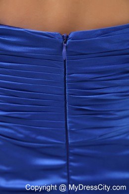 Blue Elastic Woven Satin Beaded Slit Prom Dress