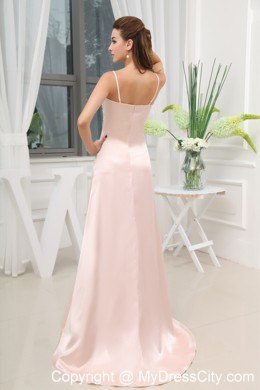 High Slit Spaghetti Straps Brush Train Prom Dress Beaded