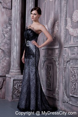 Black Strapless Mermaid Beaded Prom Evening Dress