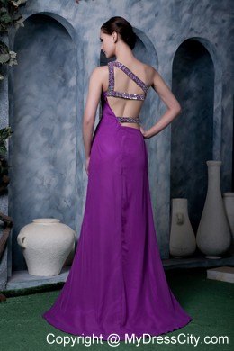 Purple One Shoulder Column Prom Dress with High Slit