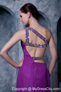 Purple One Shoulder Column Prom Dress with High Slit