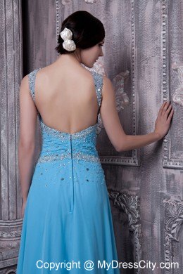 Blue Beaded Prom Dress with Wide Straps for Girls